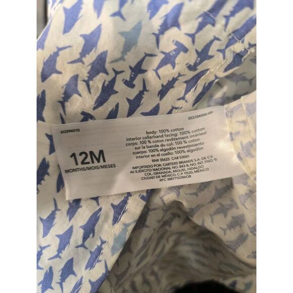 Oshkosh Boys Button Down Collared Shirt Blue White Sharks Size 12 Months 5550 - Picture 5 of 6